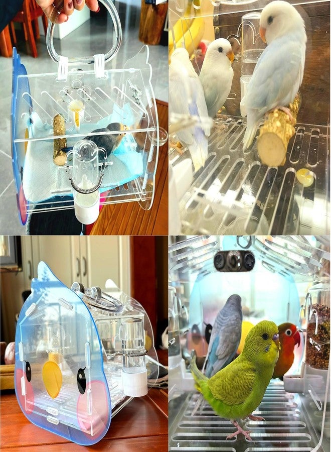 هامليدي قفص سفر صغير شفاف من هاميليديي لحمل الطيور الصغيرة، مع مجثم للوقوف، قفص خارجي محمول لطيور الحب والببغاء والسنونو والحسون - Image 4